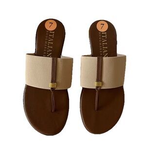 Italian Shoemakers Asher Thong Flip Flop Sandal‎ Size 7 Beige Elastic Band, NEW